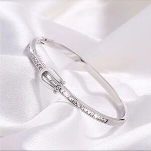 Love Hook Silver Crystal Bangle Bracelet